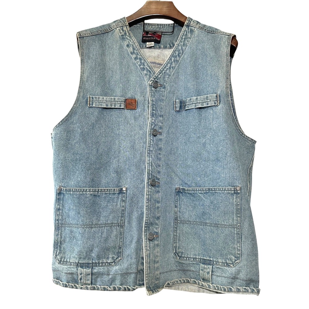 RESULTS JEANS Vintage Y2K Light Wash Blue Denim‎ Button Vest Sleeveless XL